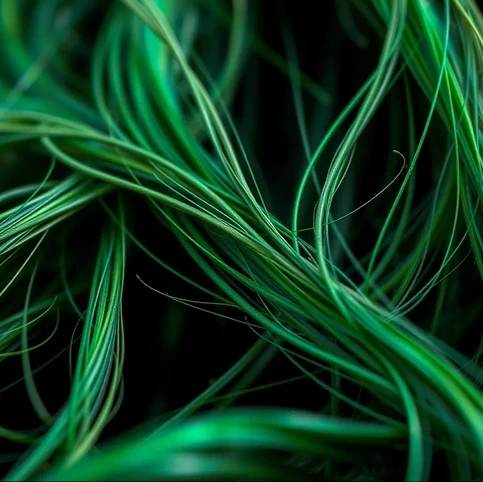 Close-up of fine green fibers